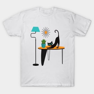 Retro Kitty Pouncing on a Mid Century Table T-Shirt